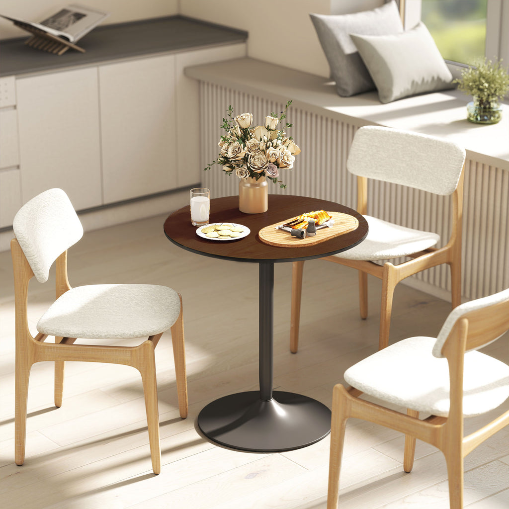 Table à manger ronde 70 cm pour 2 personnes avec plateau en placage de bois massif et piétement en acier marron-7