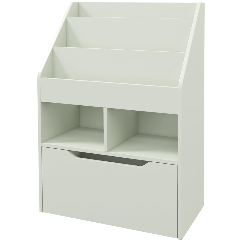 Bibliothèque étagère Multi-Rangement 3 étagères 2 niches Grand tiroir en bois Vert clair-0