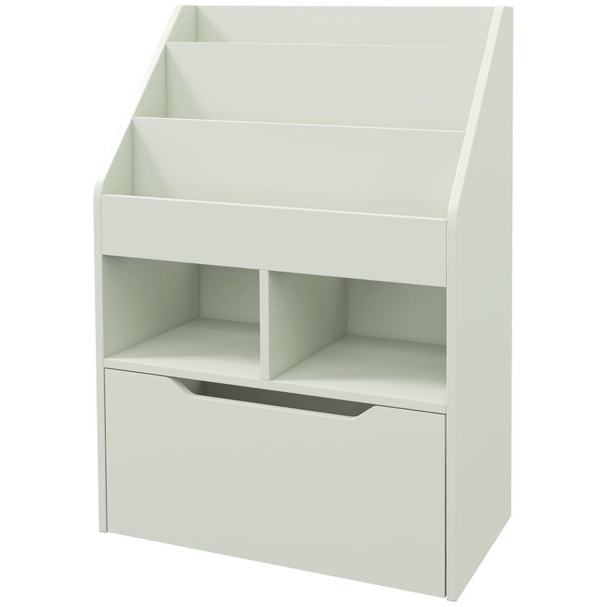 Bibliothèque étagère Multi-Rangement 3 étagères 2 niches Grand tiroir en bois Vert clair-0