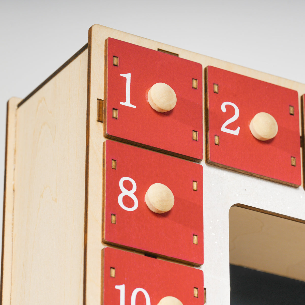 Calendrier de l'Avent LED, décorations de Noël en bois, 24 tiroirs à remplir, décoration lumineuse, rouge-7