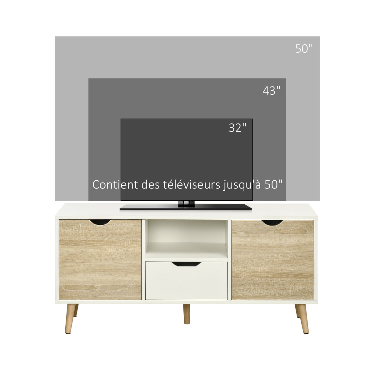 Meuble TV Banc TV Buffet bas Meuble de rangement sur pied avec 2 placards en Bois pour Chambre Salon 110 x 40 x-5