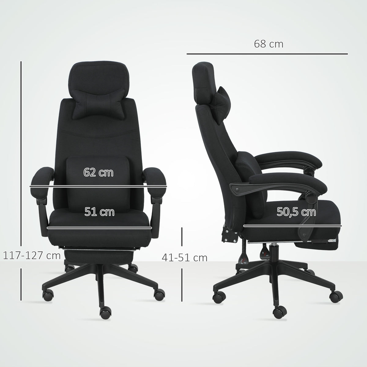 Fauteuil de bureau chaise de bureau grand confort dossier réglable repose-pied roulettes 360° lin 62 x 68 x 127 cm noir-2