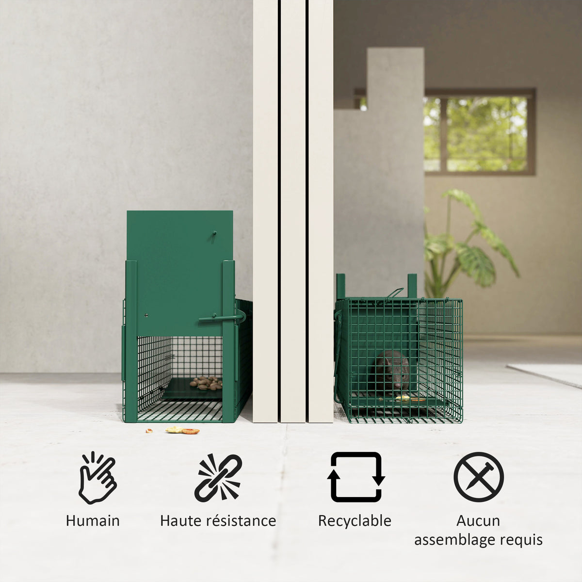 Cage attrape animaux nuisibles 1 entrée dim. 60 x 18 x 20 cm vert foncé-3