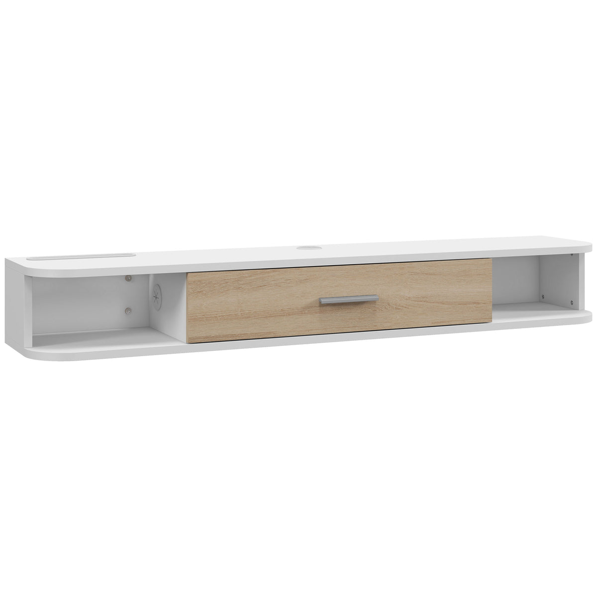 Meuble TV mural banc TV jusqu'à 50 pouces avec compartiments ouverts et armoire à porte rabattable blanc-0