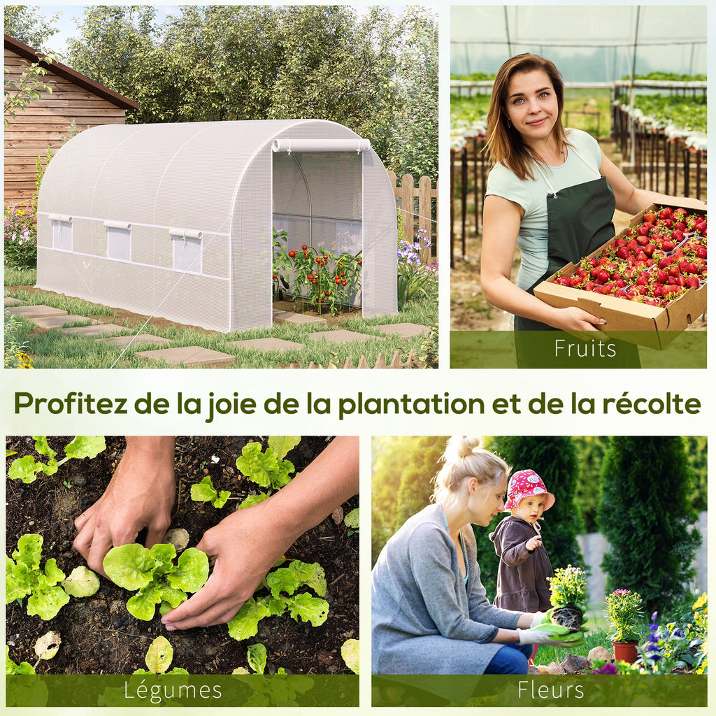 Serre tunnel de jardin 8m², serre de jardin tunnel avec porte et 6 fenêtres, bâche PE 140 g/m² 400 x 200 x 200 cm blanc-4