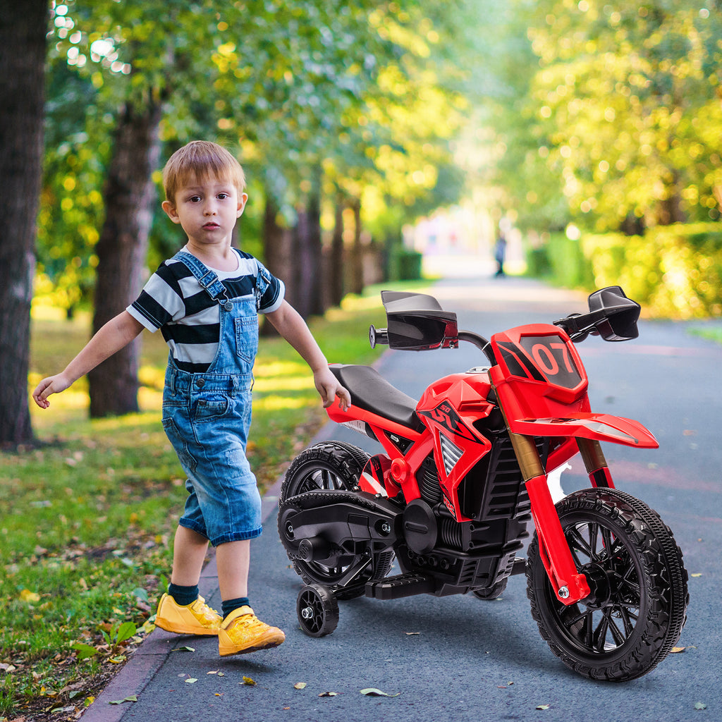 Moto cross électrique pour enfants 3-8 ans, batterie 6 V, 2 moteurs, klaxon et roues d'entraînement, charge 30KG, rouge-1