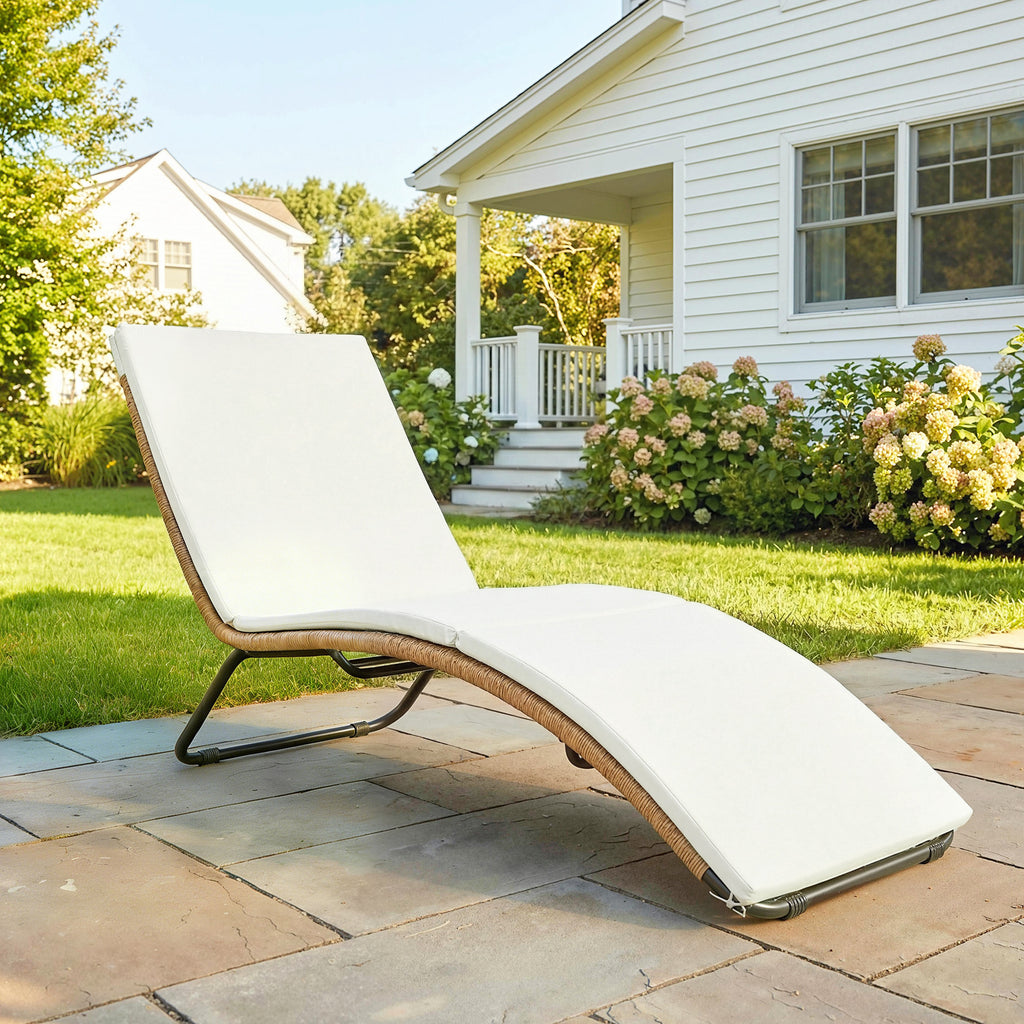Bain de soleil en résine tressée transat de jardin design en S courbe naturelle structure robuste acier coussin crème-1