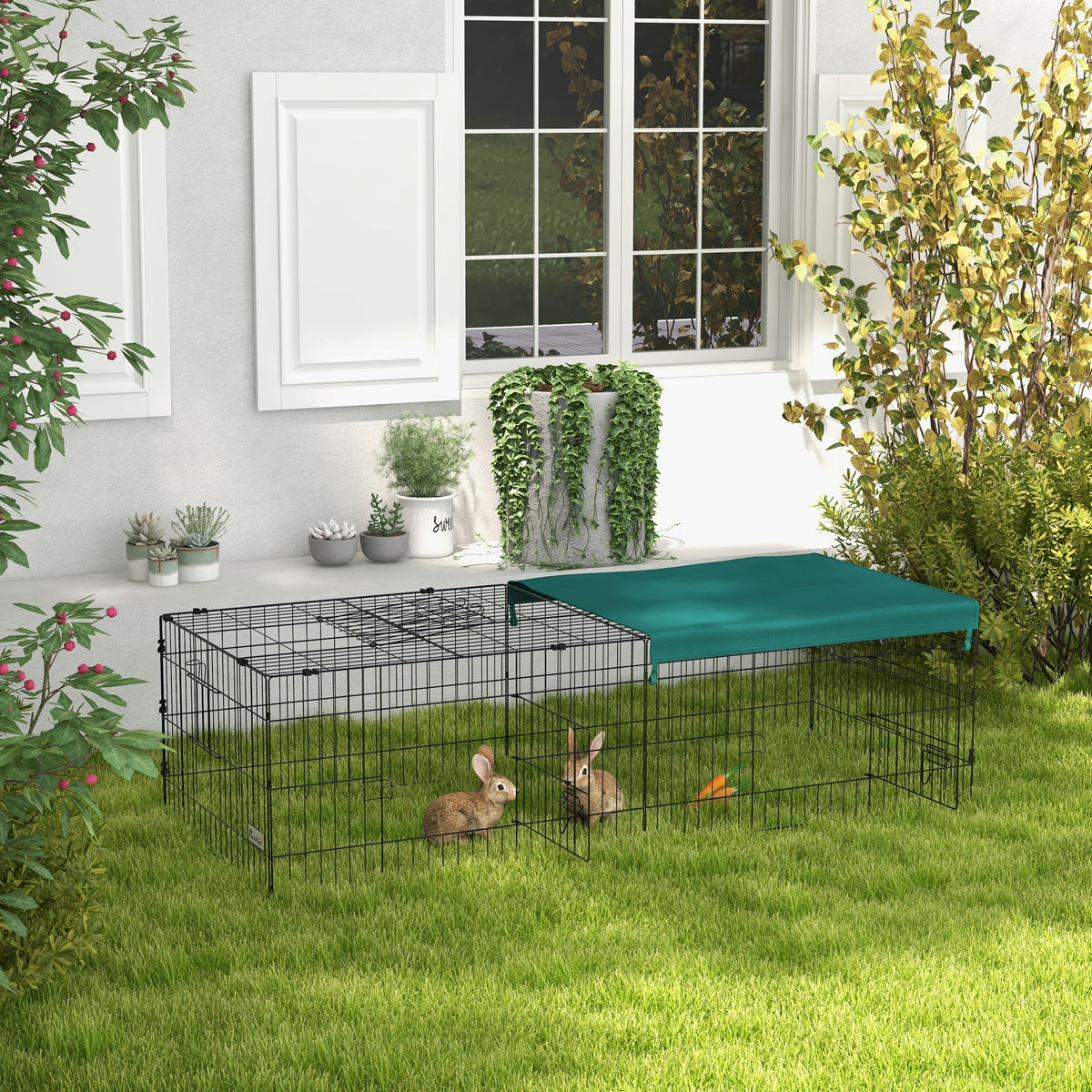 Parc enclos modulable acier avec bache pour lapins rongeurs petits animaux intérieur extérieur 185L x 75l x 50H cm vert-1