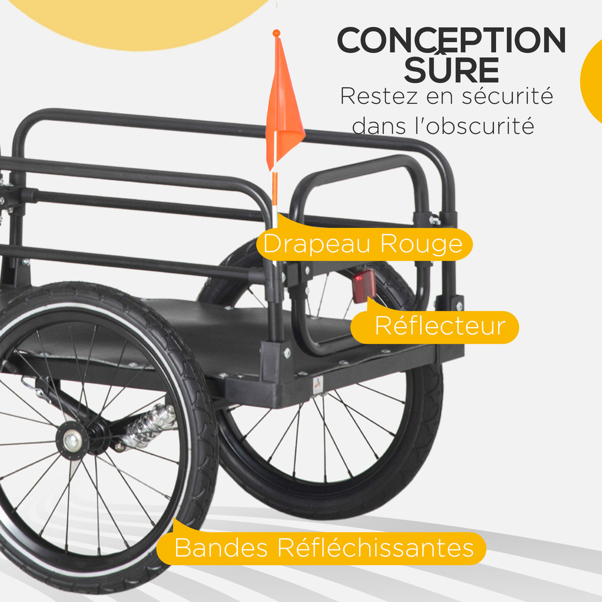Remorque pliable pour vélo en acier roues 16 pouces charge max. 40 kg avec barre d'attelage universelle-4