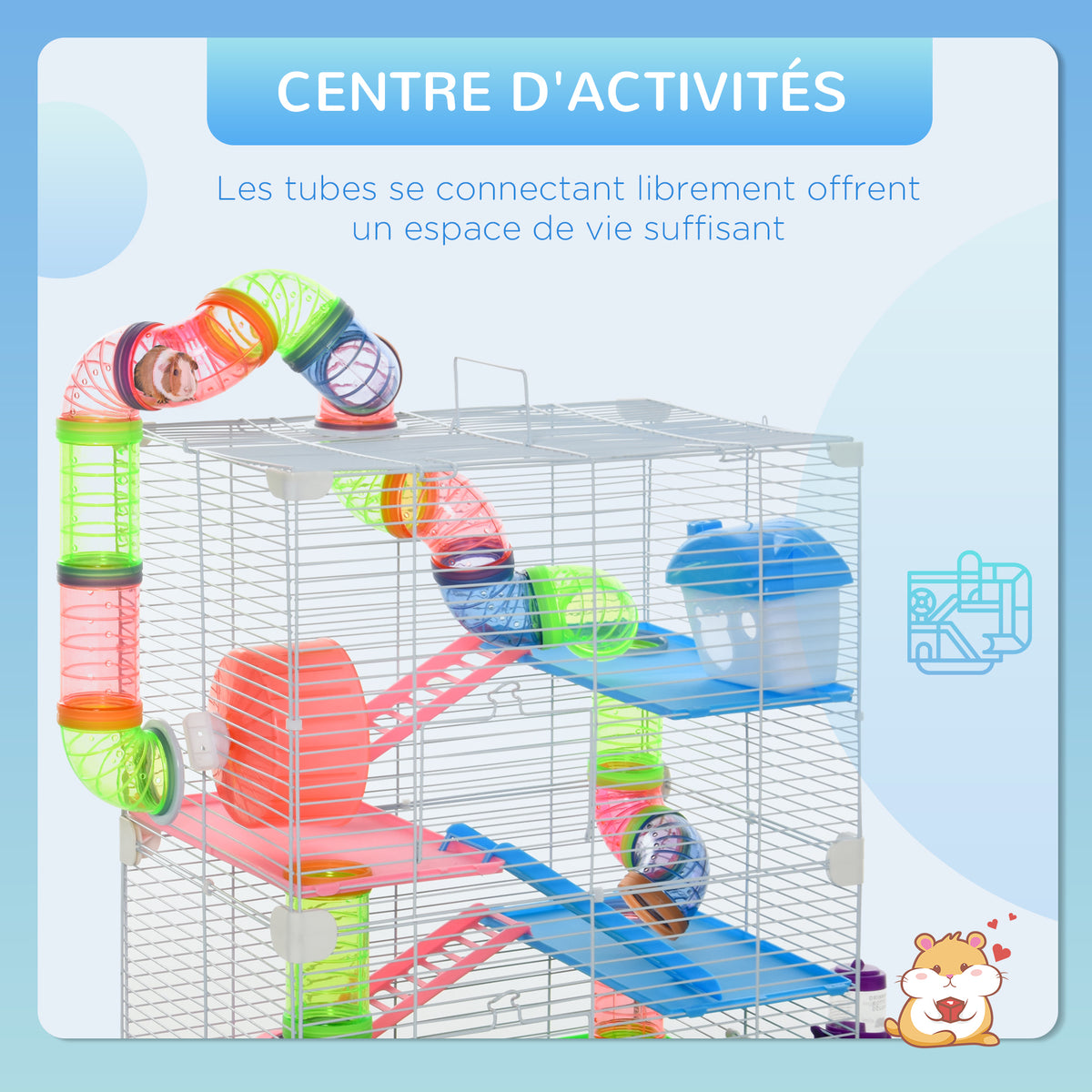 Cage pour hamster et gerbille à 5 étages, habitat sécurisé en grillage métallique avec tunnels, roue, maison et échelles, 46 x 30 x 58 cm, vert-3