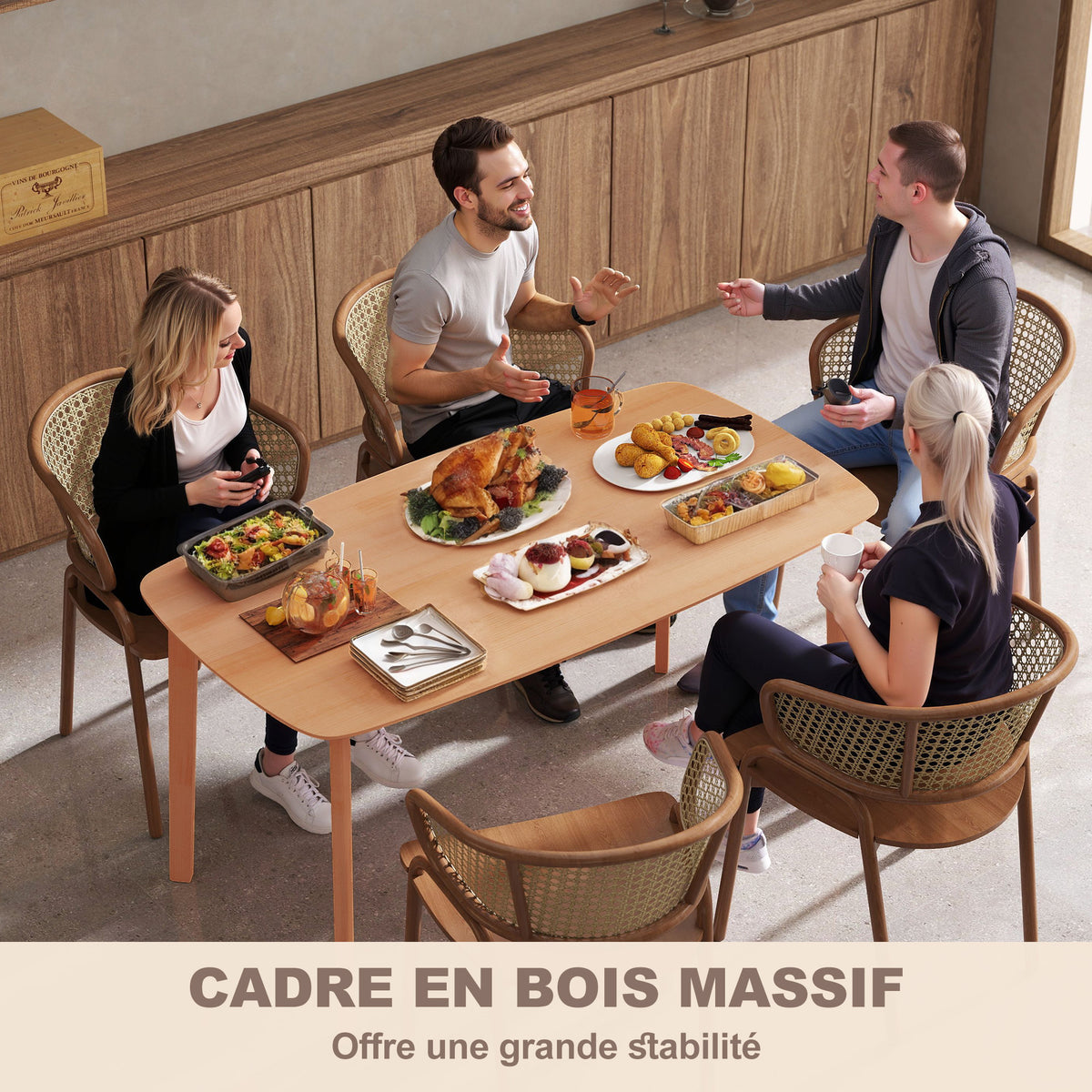 Table à manger rectangulaire pour 6 personnes table de cuisine 150 cm en bois massif 150 x 80 x 76 cm bois naturel-4