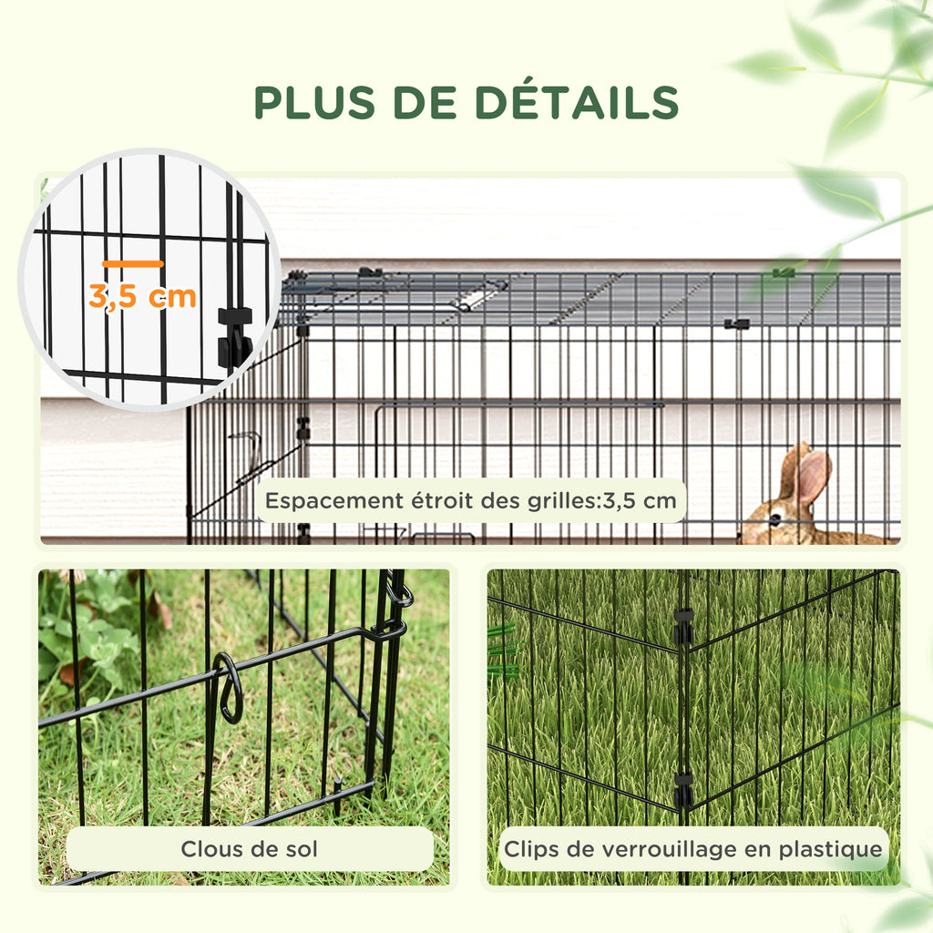 Parc enclos modulable acier avec bache pour lapins rongeurs petits animaux intérieur extérieur 220L x 85l x 70H cm vert-6