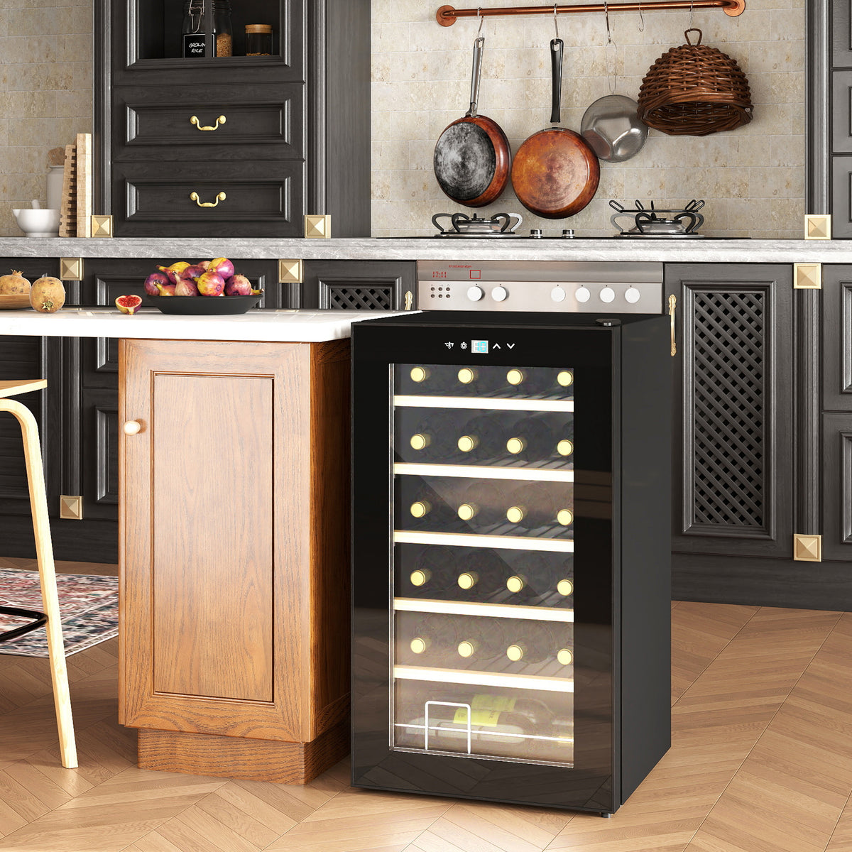 Cave à vin 24 bouteilles 65L haute performance température réglable 5-20° avec lumière LED panneau contrôle tactile noir-1