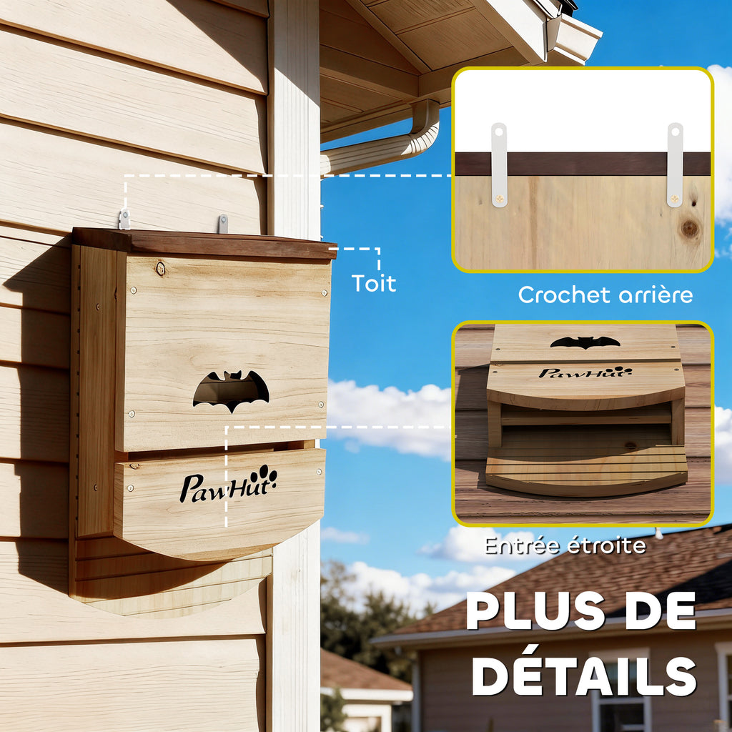 Lot de 3 Nichoirs Chauve Souris en Bois abri à chauves-souris avec Plateforme Rainurée 23 x 9,5 x 36,5 cm bois naturel-6