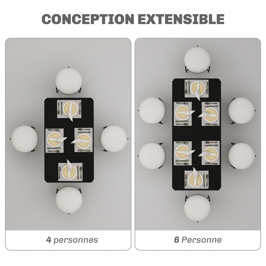 Table à manger extensible de 4 à 6 personnes, pieds en acier, pour petits espaces, salle à manger, noir-3
