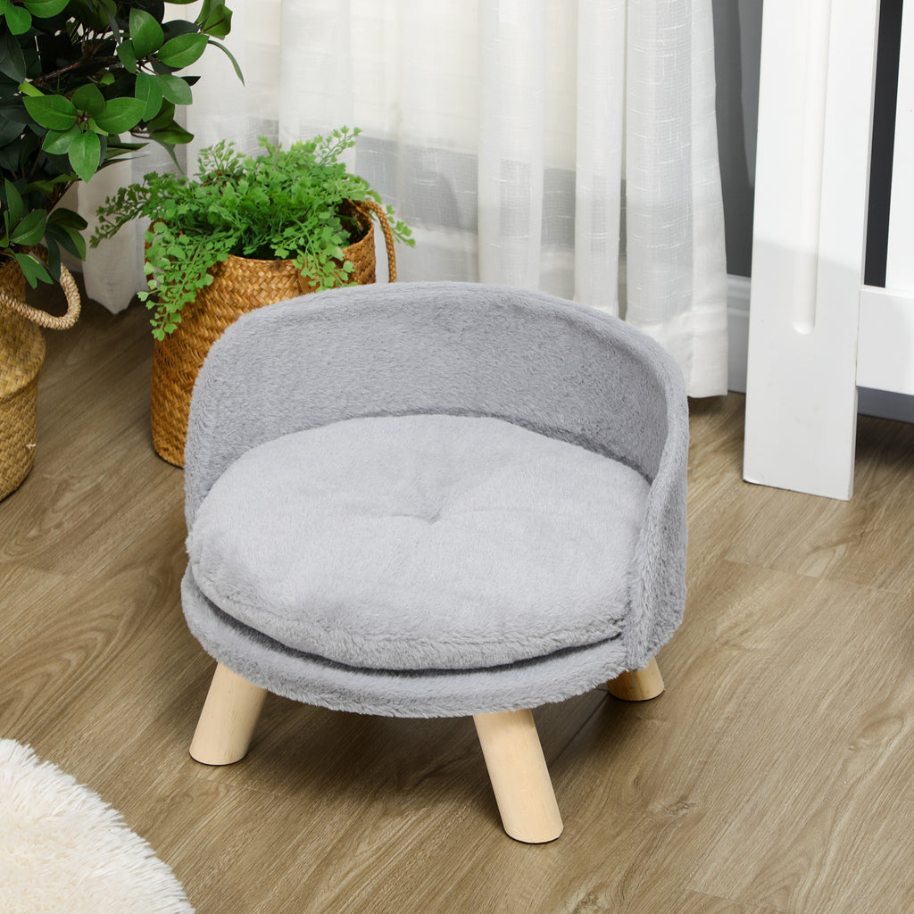 Canapé lit panier pour chien design scandinave coussin moelleux amovible pieds en bois Ø 40,5 x 33H cm gris-6