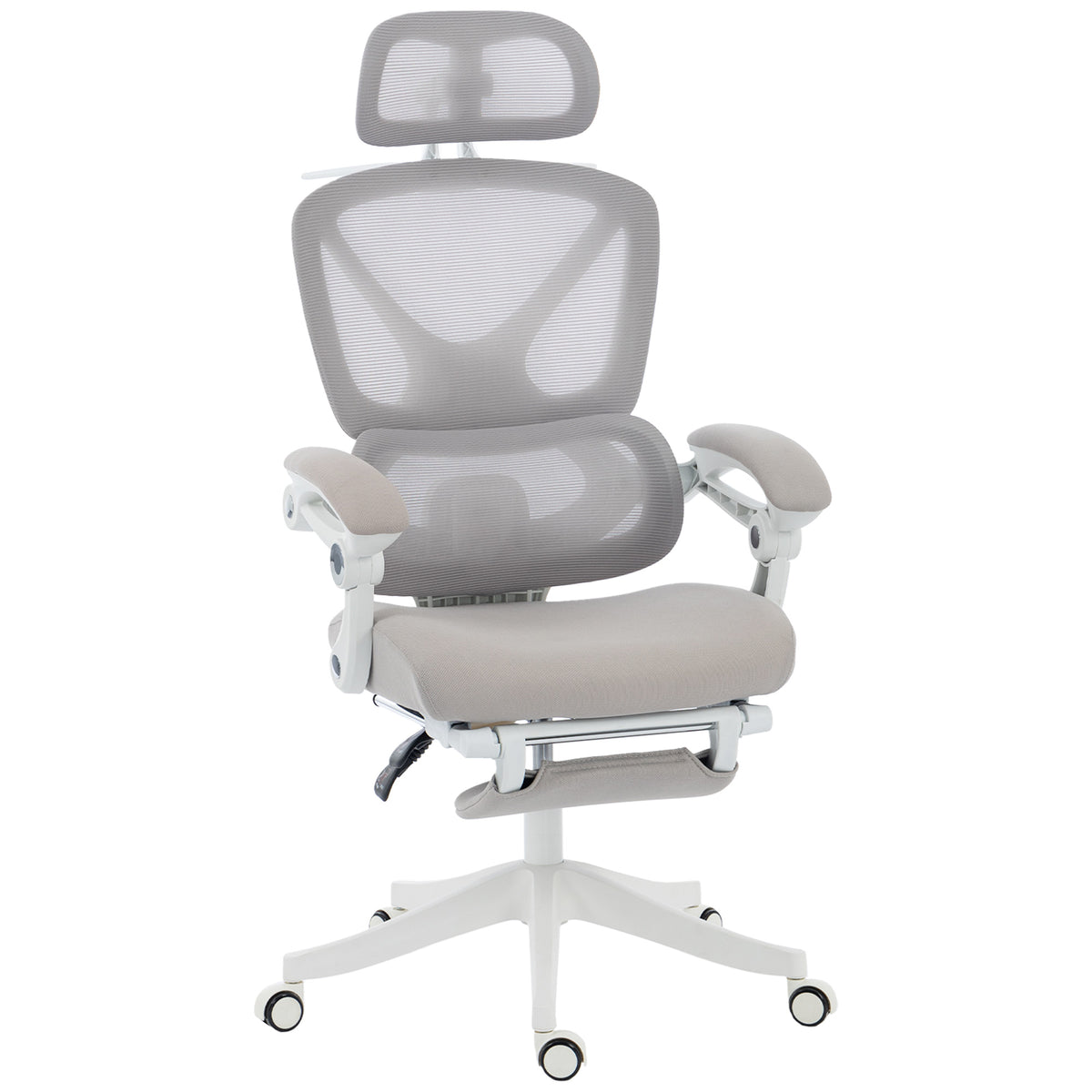 Chaise Bureau Ergonomique avec Appui-Tête Réglable, Fauteuil de Bureau Inclinable en Maille, Dossier Séparé, Gris-0