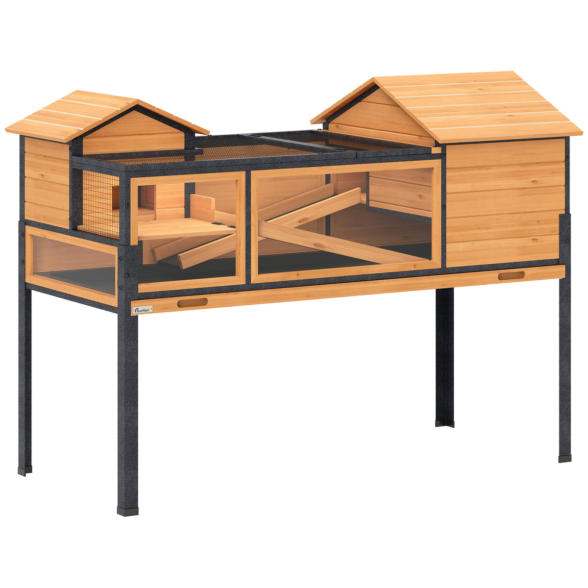 Maison pour tortues à 2 étages 2 chambres fenêtres rampes toit ouvrable et plateau 128 x 63 x 96 cm jaune-0
