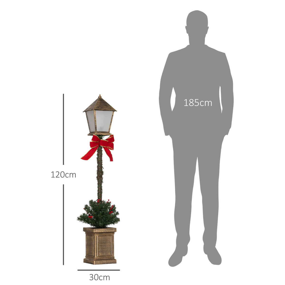 Lampadaire de Noël lumineux LED de 1,25 m ornement décoration de Noël avec grappes de baies et nœud papillon-2