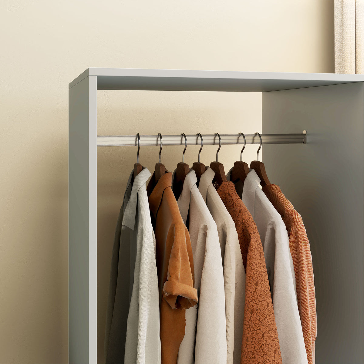 Armoire penderie étagère 2 niches penderie 4 roulettes pivotantes dim. 60L x 40l x 128H cm gris-4