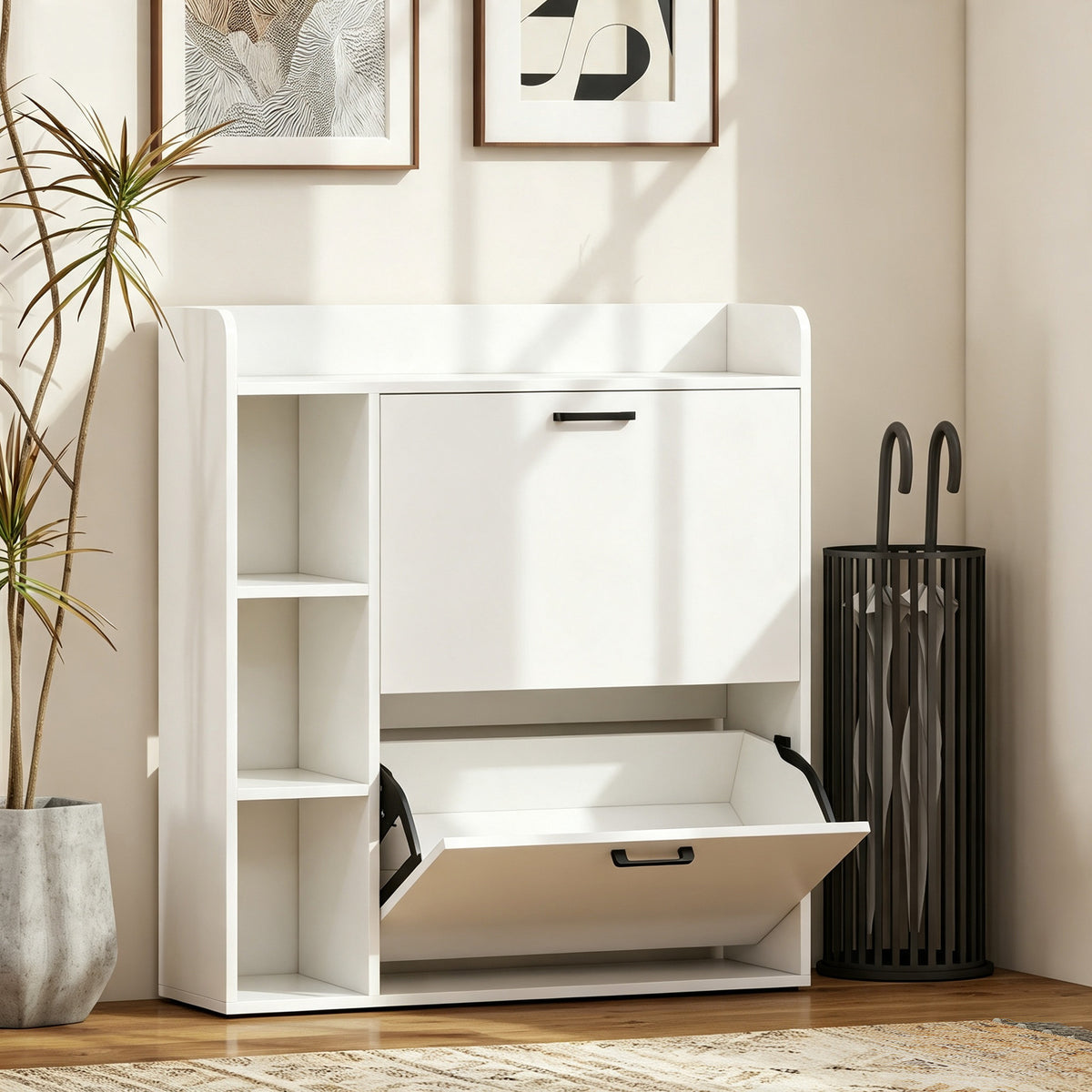 Meuble à chaussures 15 paires, armoire à chaussures moderne avec 2 tiroirs rabattables, 83x24x90,5cm, blanc-1
