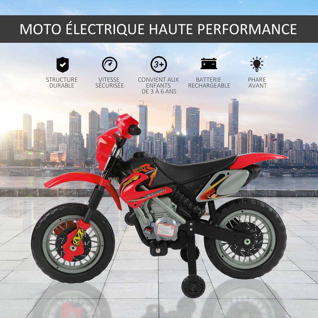Moto Cross électrique Enfant 3 à 6 Ans 6 V phares klaxon musiques 102 x 58 x 66 cm Rouge et Noir-3