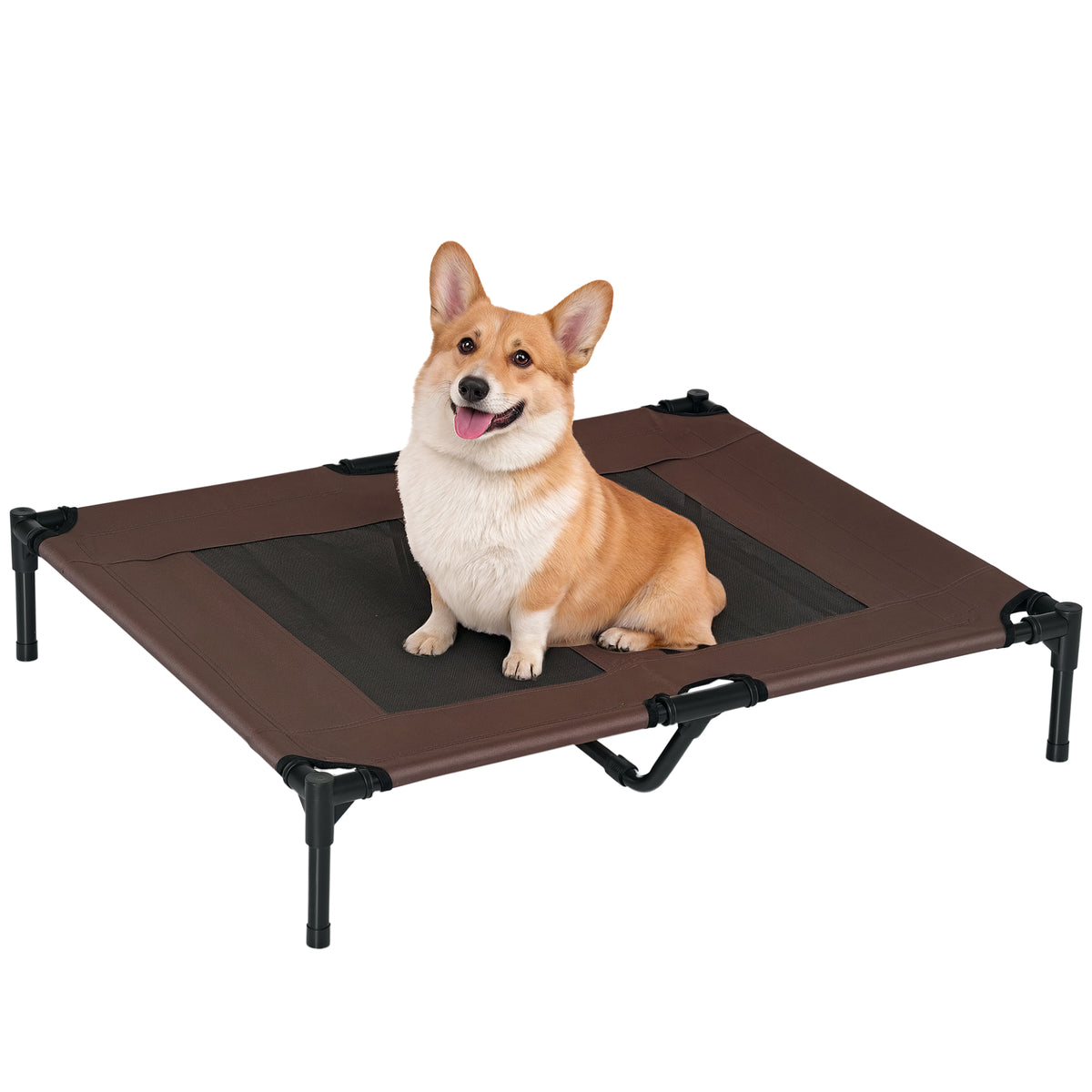 Lit sur pieds lit pour chien chat lit de camp lit surélevé animaux grand confort tissu Oxford textilène micro-perforé métal 92L x 76l x 18H cm café-0
