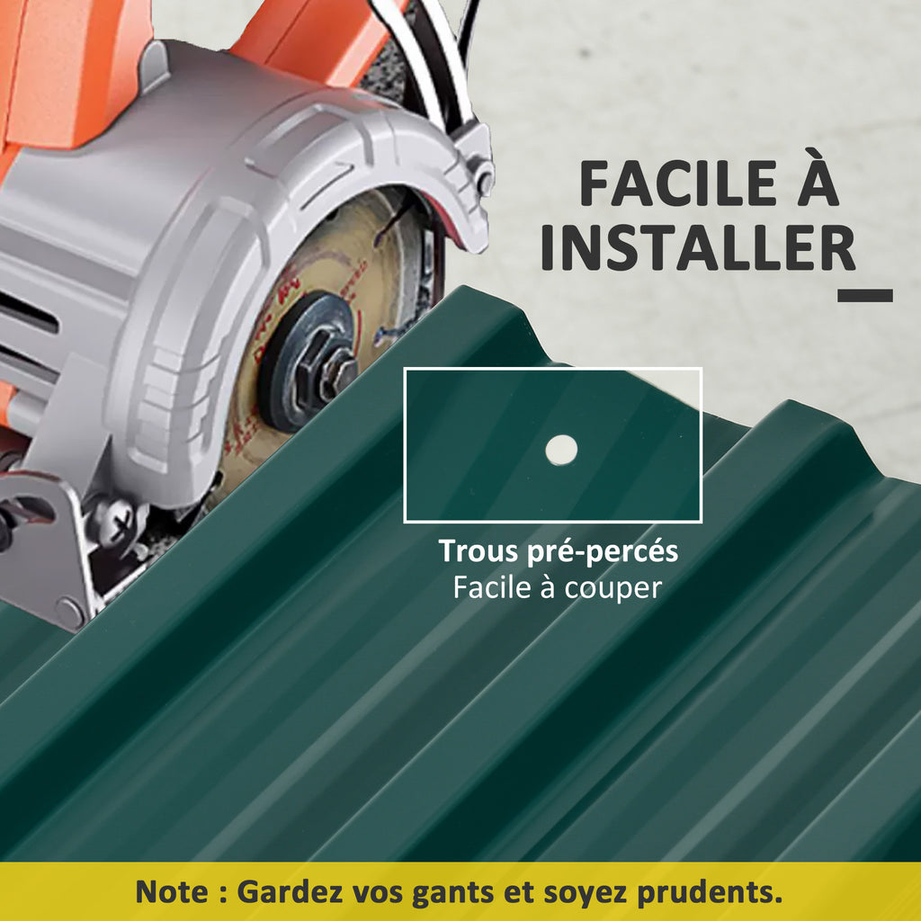 Lot de 12 panneaux en acier galvanisé Résistant aux Intempéries, vert, dim. d'un panneau 129L x 45l cm-4