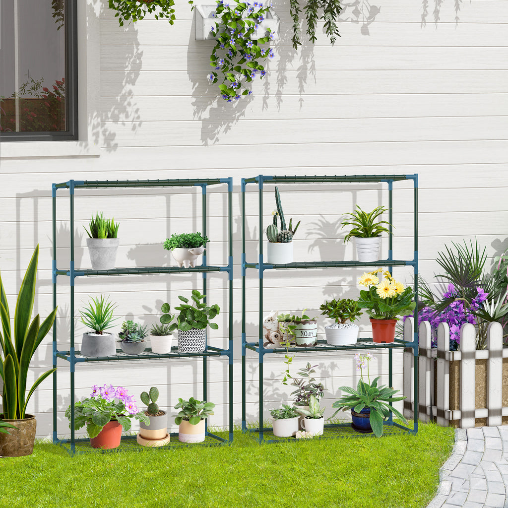 Lot de 2 Étagères à Fleurs en acier 4 Niveaux Intérieur et Extérieur, support de plantes 70 x 27 x 110 cm, vert-1