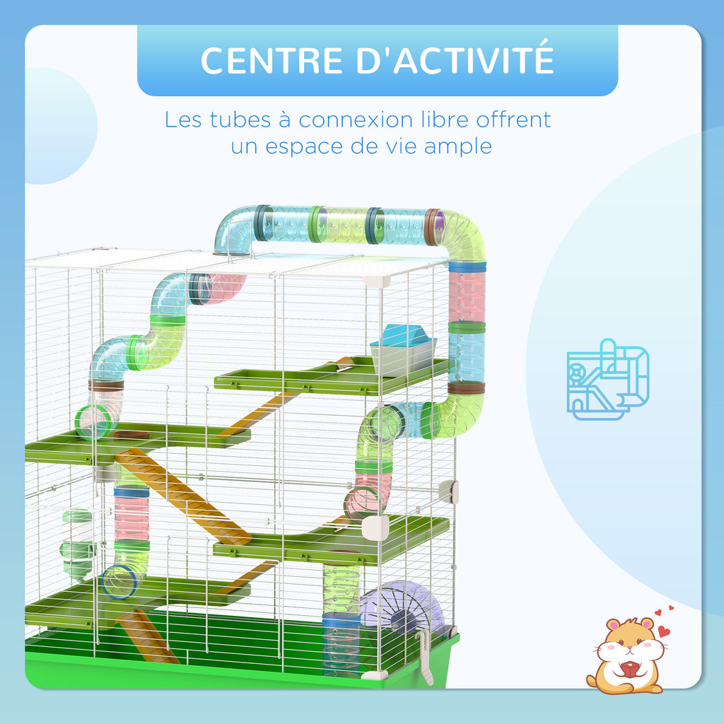 Grande cage pour hamsters cage pour rongeur 5 niveaux avec tunnels abreuvoir roue maisonnette échelles-3