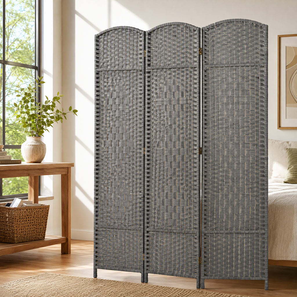Paravent intérieur en bois 3 panneaux séparateur de pièce pliable pour salon chambre 135 x 180 cm gris-8
