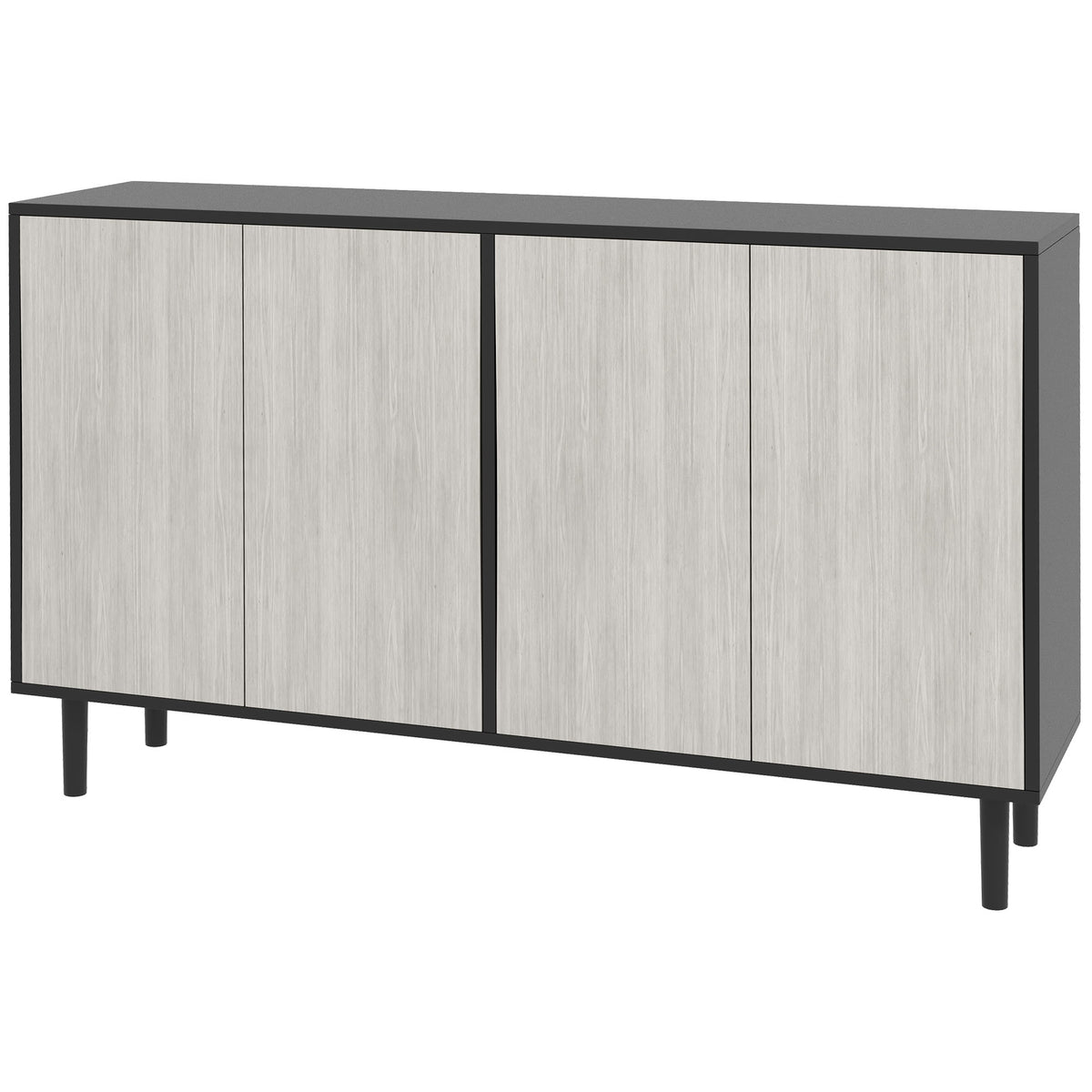 Buffet de cuisine meuble de rangement 2 placards avec étagères réglables, 121 x 37 x 75 cm, noir et aspect bois gris-0