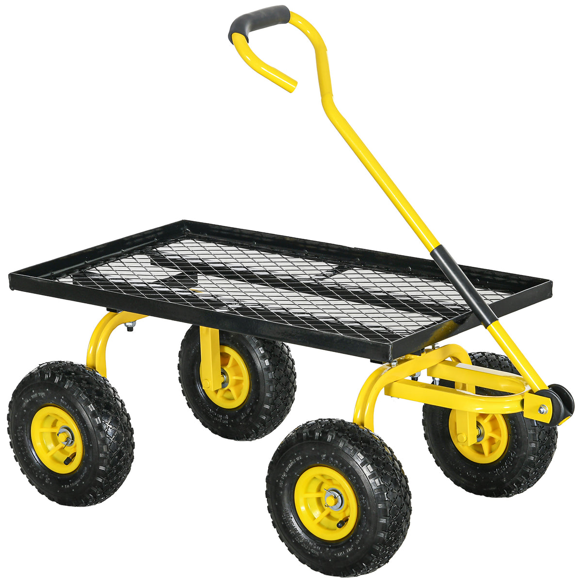Chariot de transport jardin remorque à main charrette à bras 4 roues 94 x 48,5 x 100 cm charge max. 150 Kg métal jaune-0