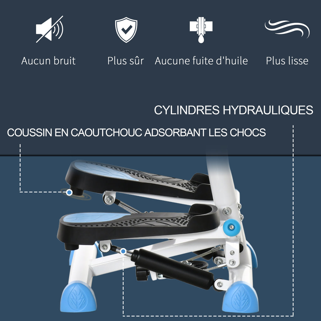 Stepper avec Guidon, Stepper Twist, Écran LCD, Résistance Réglable, Exercice Hanches, Jambes, Lombes, pour Maison, Acier, Blanc, Bleu, Noir-4