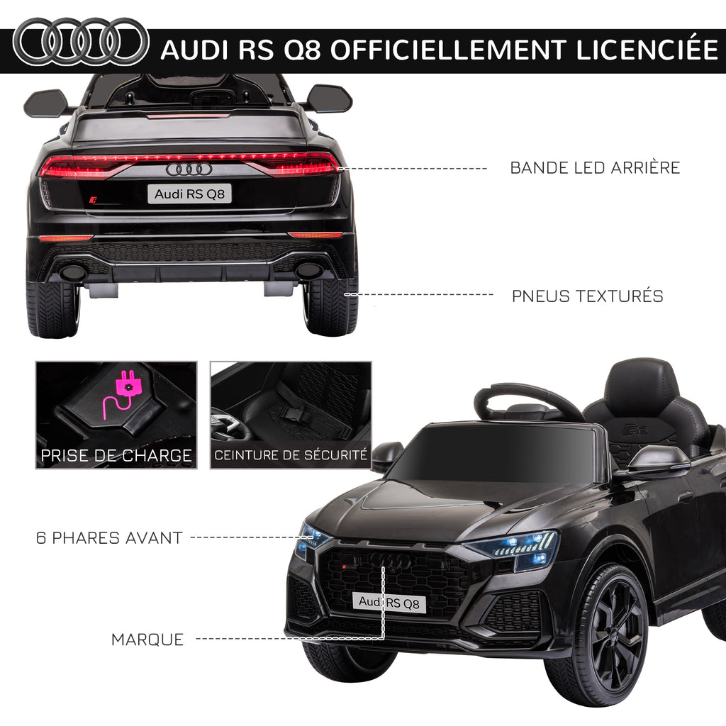 Voiture électrique enfants sous licence Audi RS Q8, véhicule électrique avec télécommande, USB, Bluetooth, noir-6