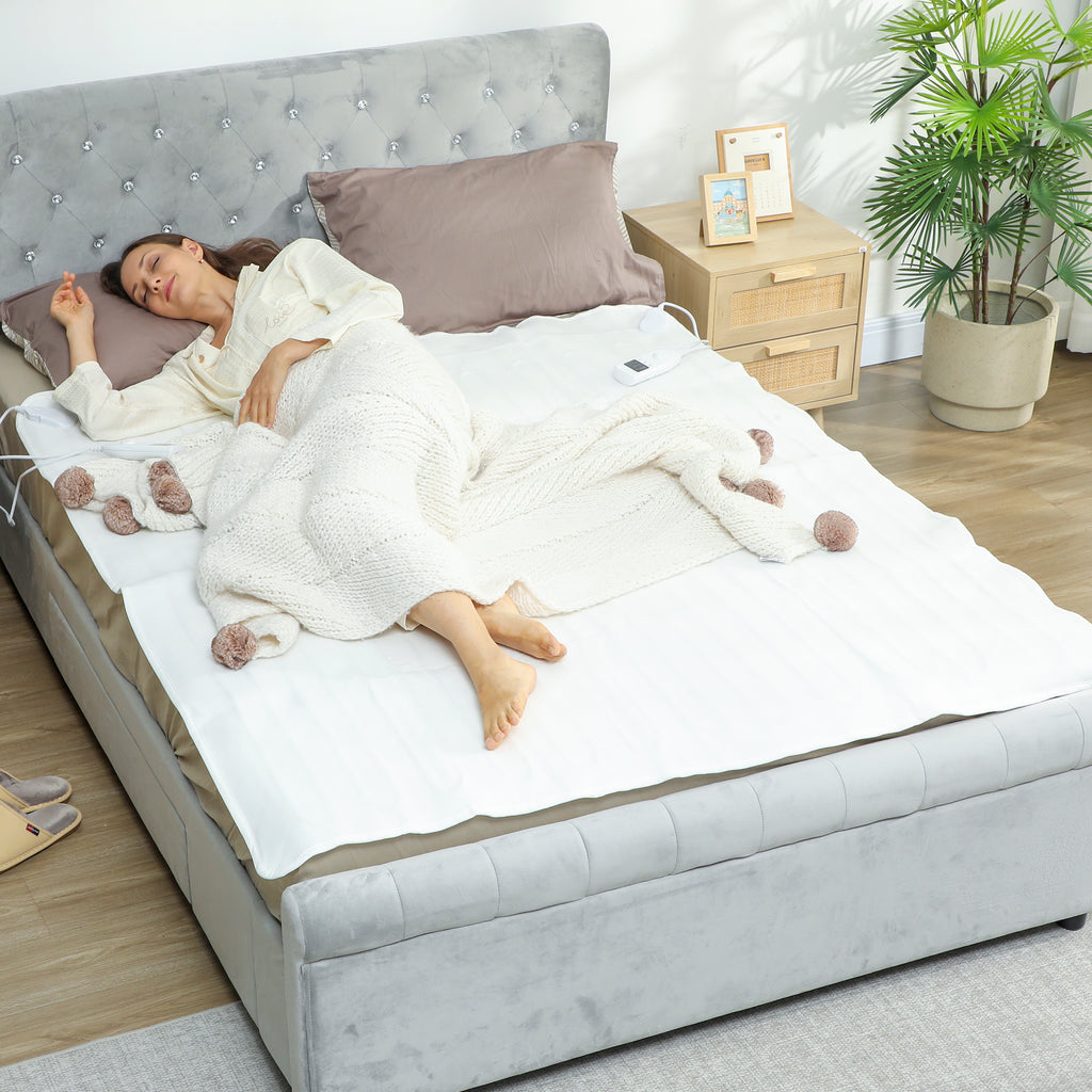 Couverture chauffante, plaid chauffant avec double commande, 5 niveaux de chauffage, minuterie 10H, 160x140cm, blanc-1