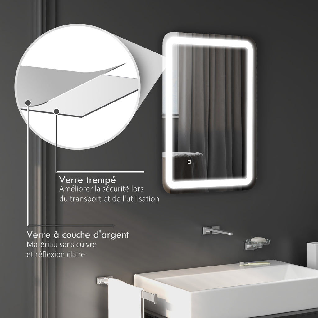 Miroir de salle de bain rectangulaire LED fonction anti-buée luminosité réglable fonction mémoire 70 x 50 cm argent-7