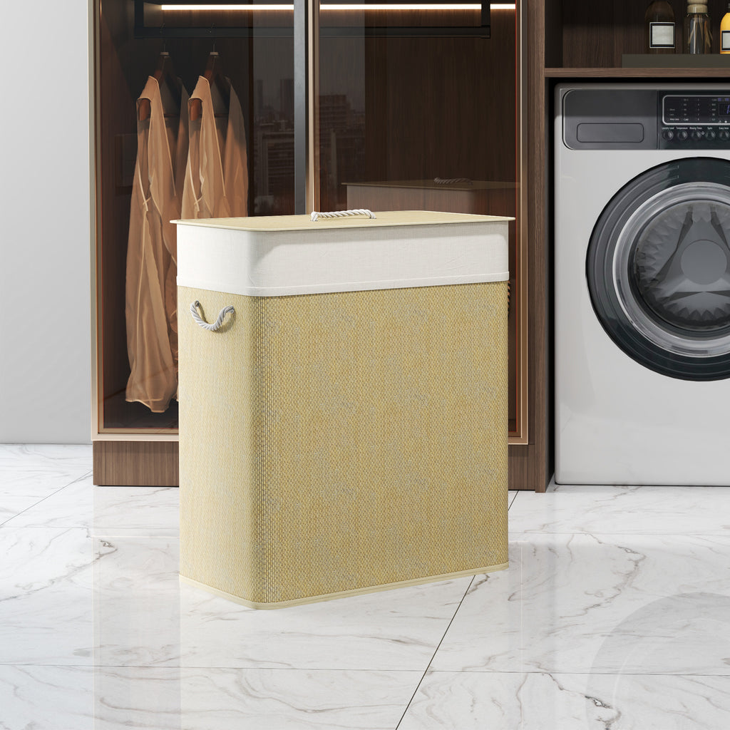 Panier à linge double avec couvercle, panier à linge en bambou 100 L avec poignées en corde-8