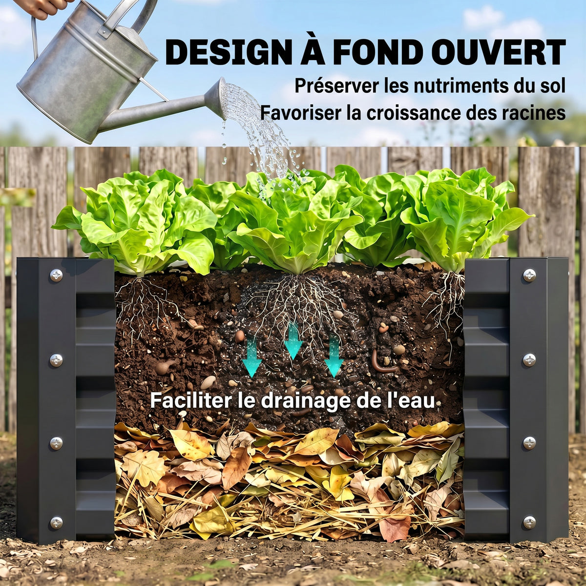 Lot de 2 jardinières surélevées, carre potager de jardin pour légumes, fleurs, acier galvanisé 60 x 60 x 30,5 cm, gris-5