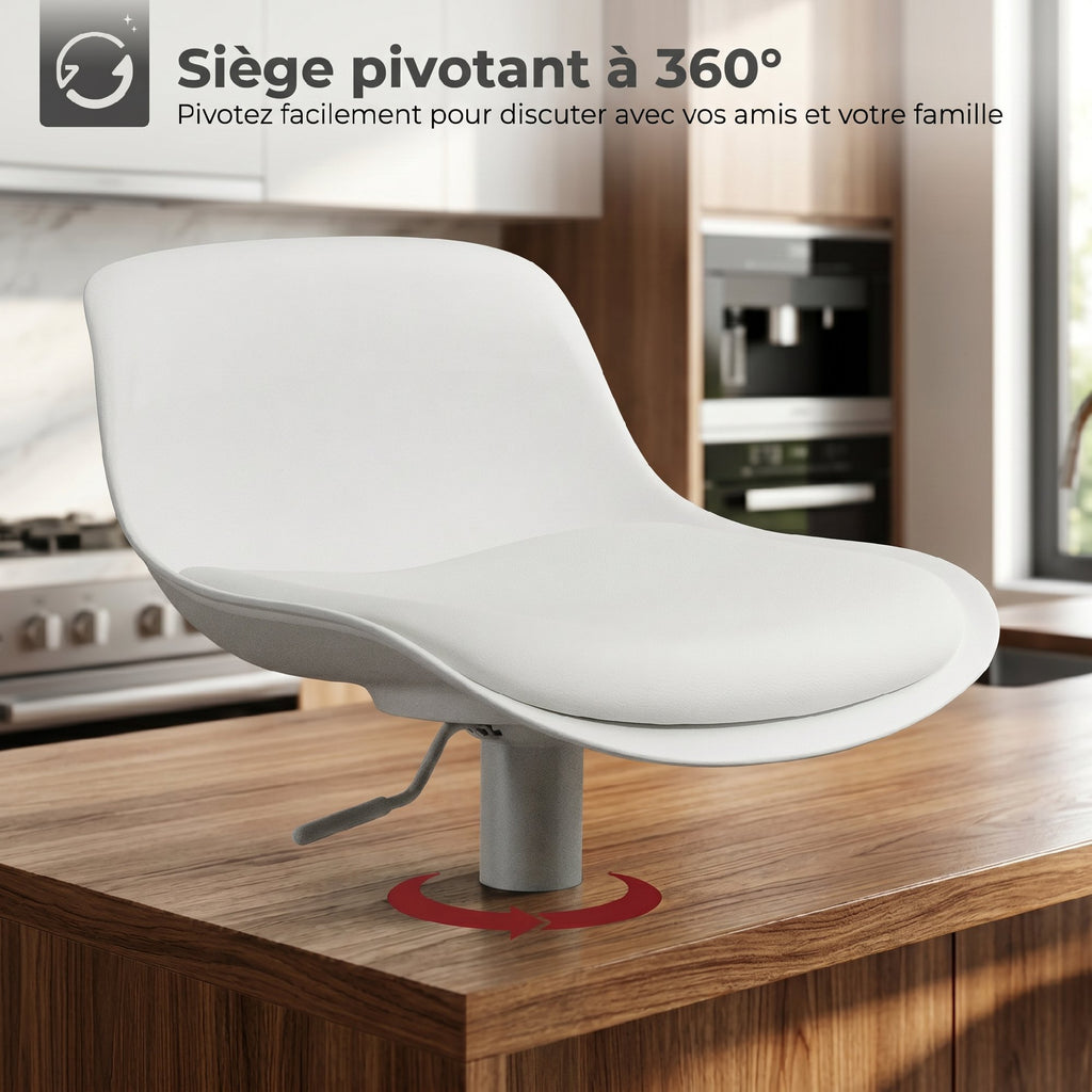 Lot de 2 tabourets de bar, tabourets hauts cuisine avec siège pivotant et hauteur réglable, 43 x 45 x 100 cm, blanc-4