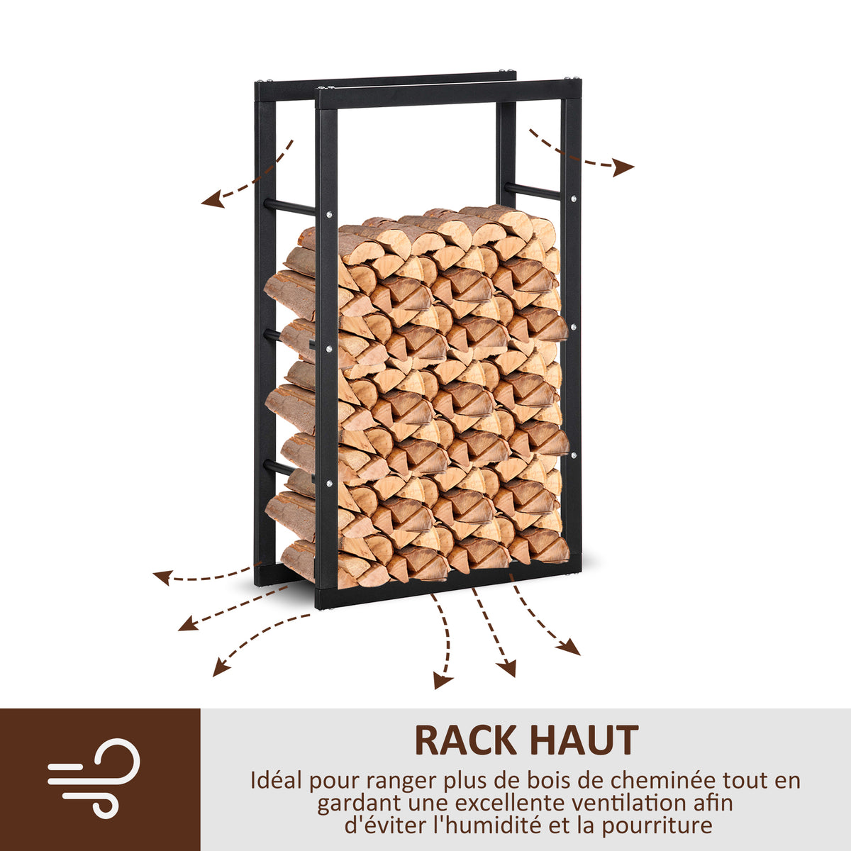 Range bûches Etagère porte bois de cheminée porte-bûches design contemporain charge max. 100 Kg dim. 60L x 25l x 100H cm métal noir-4