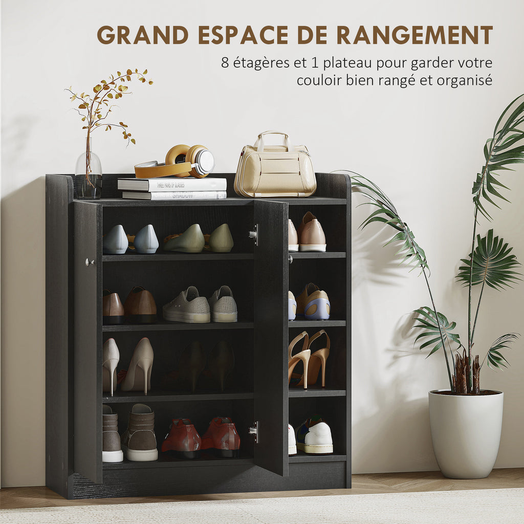 Meuble de rangement à chaussures pour entrée 12 paires - armoire à chaussures avec 4 compartiments ouverts- noir-3