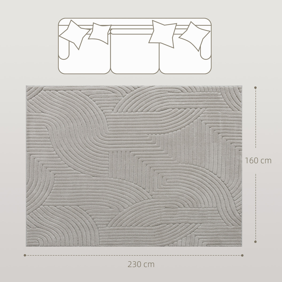 Tapis salon 230 x 160 cm, tapis à poils épais géométrique, moelleux et antidérapant, gris-2