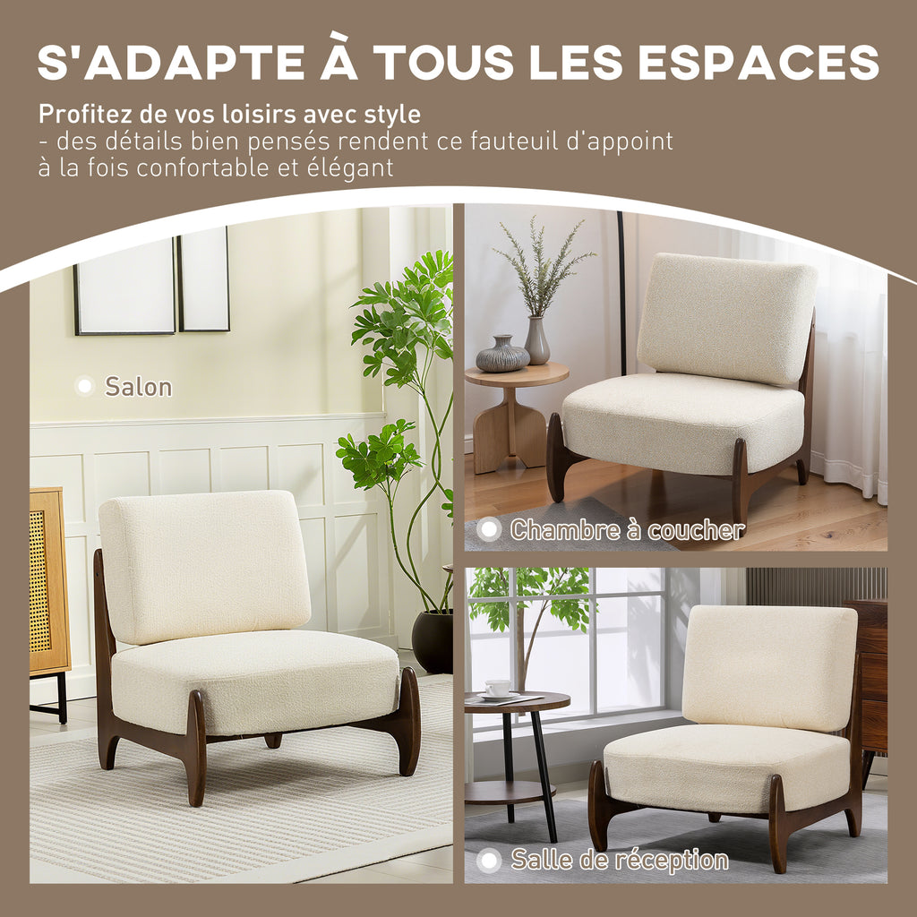 Fauteuil salon en chenille, fauteuil chambre confortable, coussin épais, assise rembourrée, 72 x 73,5 x 81 cm, crème-7