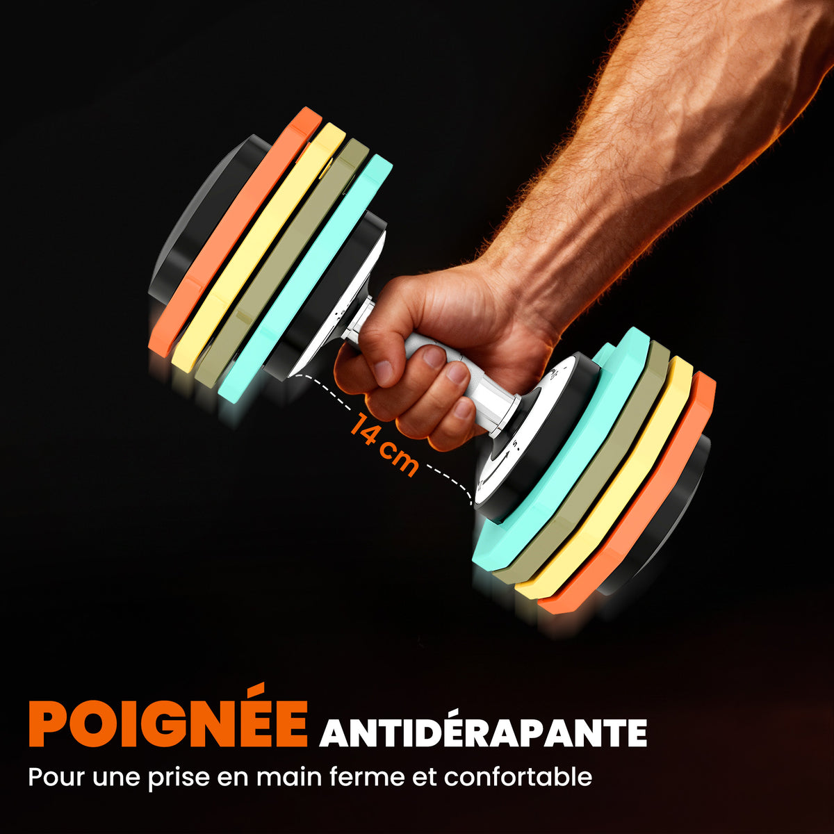 Haltère réglable 5 à 25 kg avec base de rangement 5 niveaux de poids, poignée antidérapante disques d'haltères octogones-5