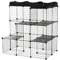 Cage parc enclos pour petits animaux chats lapins modulable 3 niveaux 2 portes rampe fil métallique 105 x 70 x 116 cm noir-0