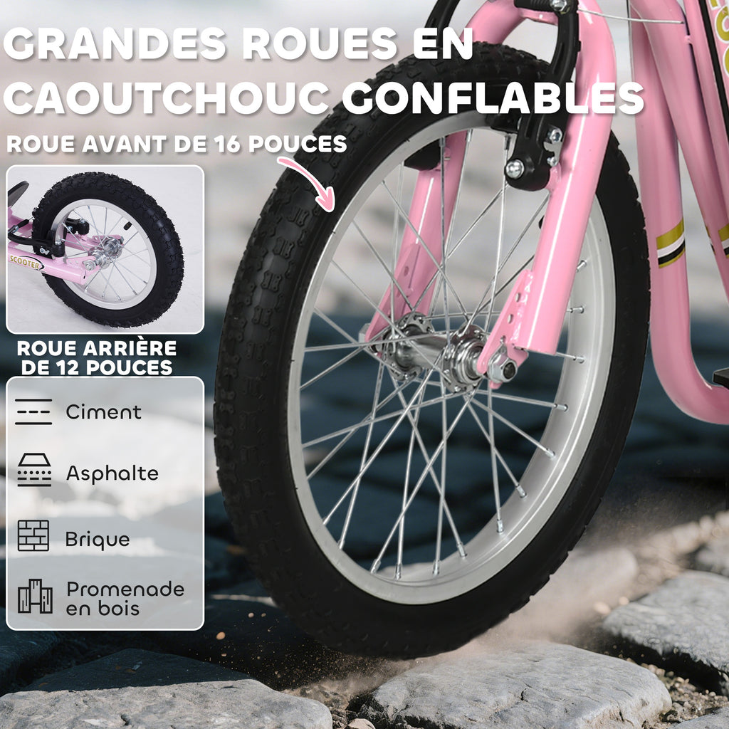 Trottinette patinette Enfant à partir de 5 Ans Grands pneus Guidon réglable poignées Freins et béquille Acier Rose-4