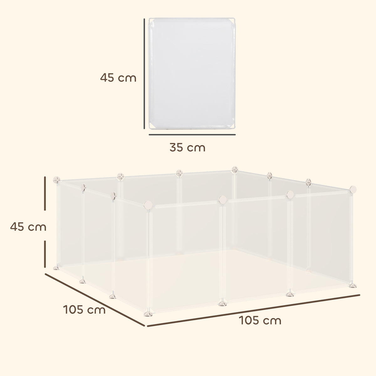 Enclos parc modulable pour petits animaux 12 panneaux pour chiot, cochon 105 x 105 x 45 cm blanc-2