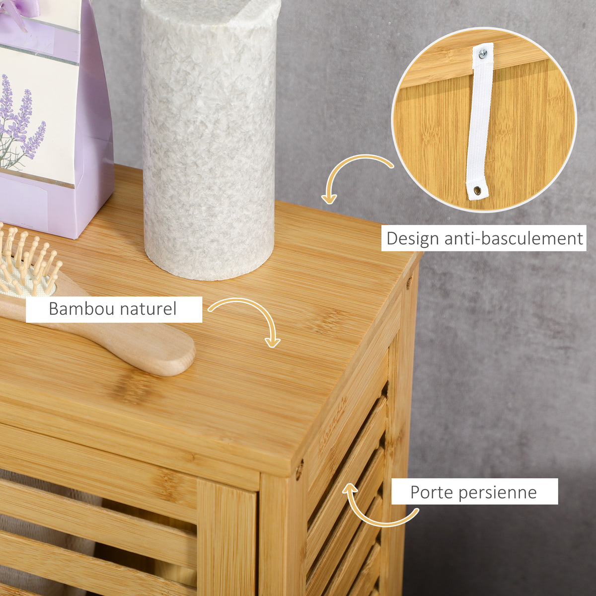 Armoire de salle de bain en bambou 1 étagère réglable design naturel 30 x 19,9 x 70 cm naturel-5