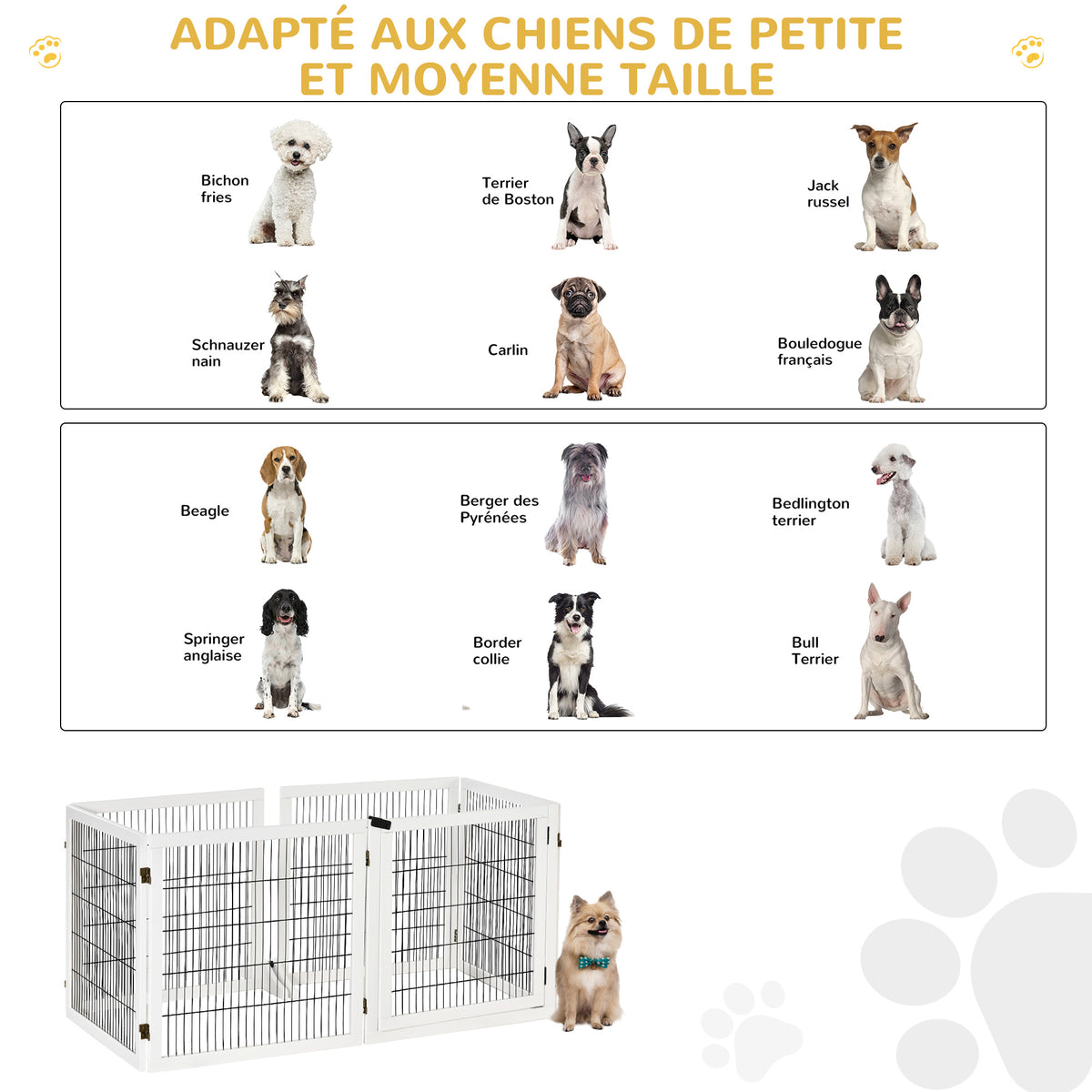 Barrière de sécurité pour chien barrière pliable à 6 panneaux avec pieds amovibles 432 x 36 x 70 cm blanc-3